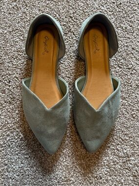 Qupid Mint Green Pointed D'Orsay Flats - Suede Look